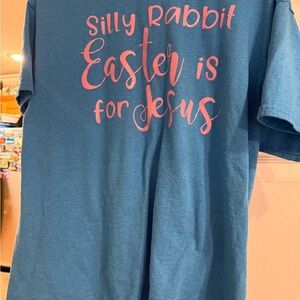 Gildan Blue Tee with Pink Easter Print